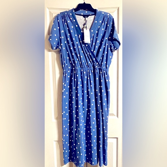 Short sleeve midi dress, Blue with white polka dots, Size 12. - Picture 2 of 3